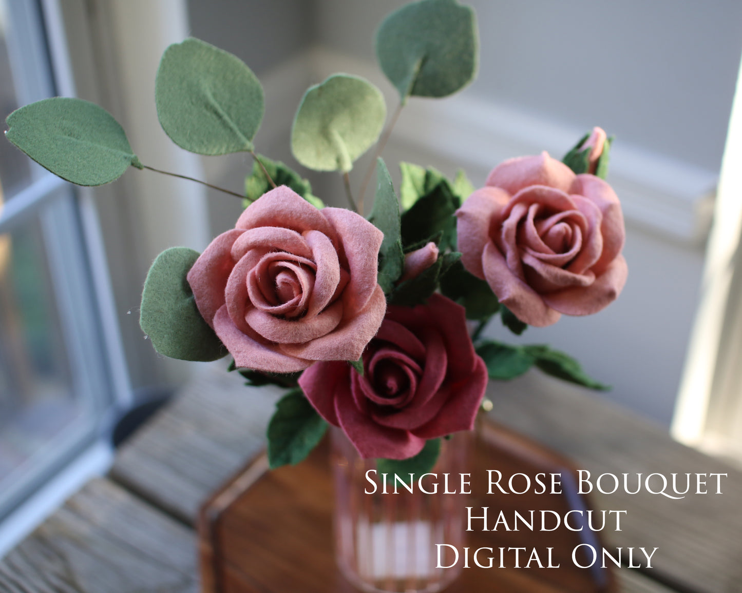 Single Rose Bouquet with Silver Dollar Handcut Digital Only