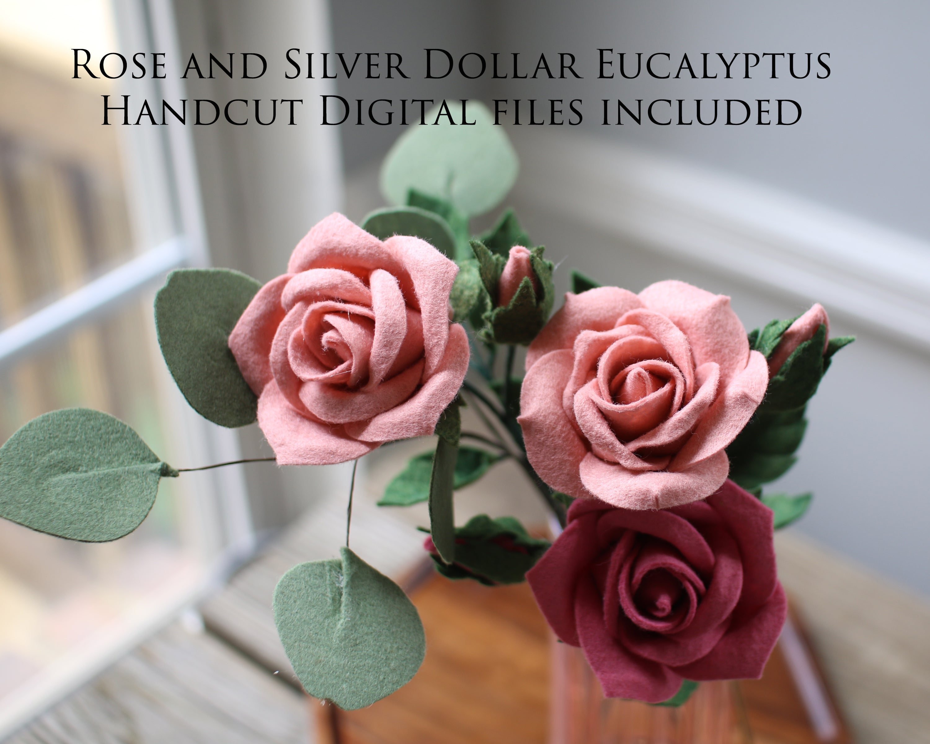 Single Rose Bouquet with Silver Dollar Handcut Digital Only